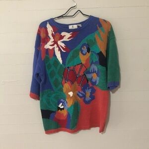 Vintage Campus Casuals Parrot Sweater Colorful Y2K SZ S